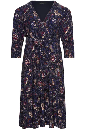 Ralph Lauren Floral Surplice Stretch Jersey Dress Kort Kjole Navy
