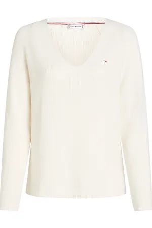 Tommy Hilfiger Co Cardi Stitch V-Nk Ls Tops Knitwear Jumpers White
