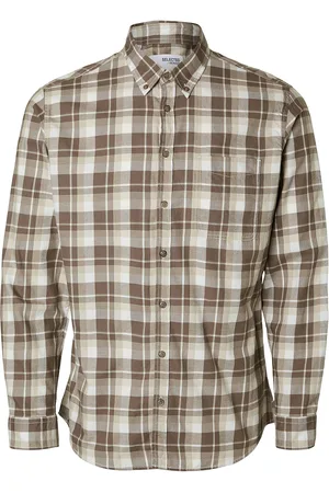 SELECTED Slhslimowen-Brushed Shirt Ls D Tops Shirts Casual Brown