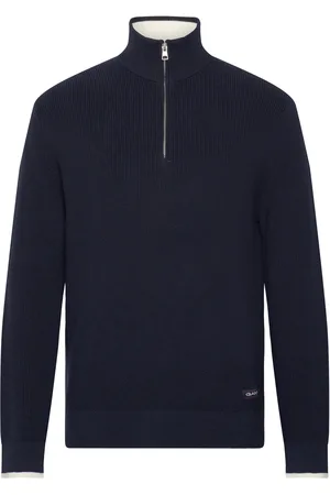 GANT Ribbed Cotton Half Zip Tops Knitwear Half Zip Jumpers Navy