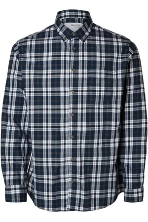 SELECTED Slhslimowen-Brushed Shirt Ls D Tops Shirts Casual Navy
