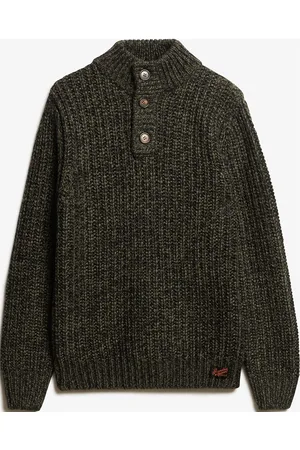 Superdry Chunky Knit Henley Tops Knitwear Half Zip Jumpers Green