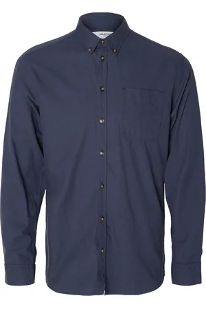 SELECTED Slhslimowen-Brushed Shirt Ls D Tops Shirts Casual Navy