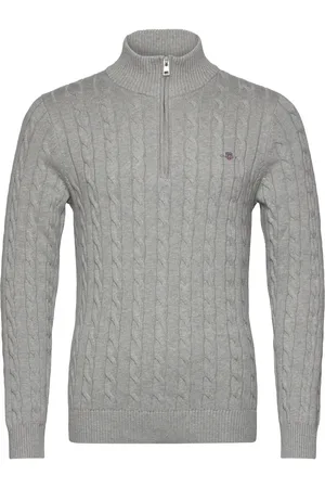 GANT Cotton Cable Half Zip Tops Knitwear Half Zip Jumpers Grey