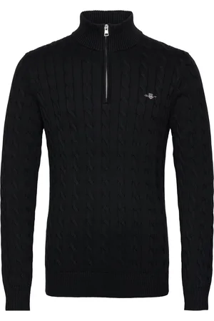 GANT Cotton Cable Half Zip Tops Knitwear Half Zip Jumpers Black