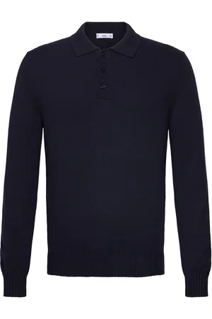 MANGO Polo Collar Wool Sweater Tops Knitwear Long Sleeve Knitted Polos Black