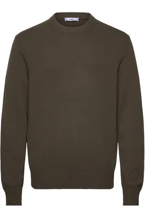 MANGO Natural Fibre Coaster Sweater Tops Knitwear Round Necks Khaki Green