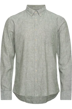 Lindbergh Cotton/Linen Shirt L/S Tops Shirts Linen Shirts Green