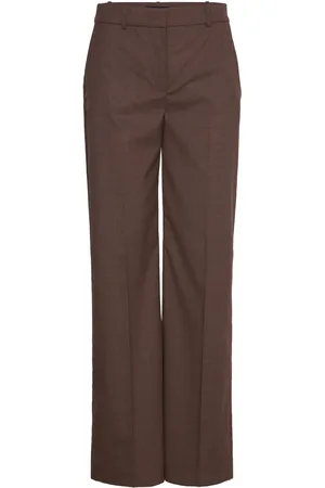 MANGO Straight Checked Trousers Bottoms Trousers Suitpants Brown
