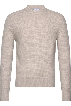 MANGO Knitted Sweater With Check Structure Tops Knitwear Round Necks Beige