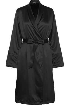 Hunkemöller Robe Long Satin Fleece Morgenkåbe Black