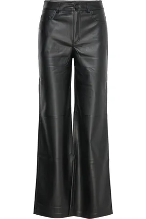 MANGO Leather-Effect Straight Trousers Bottoms Trousers Leather Leggings-Bukser Black