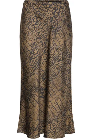 MANGO Coco Print Flared Skirt Skirts Knee-length & Midi Skirts Brown