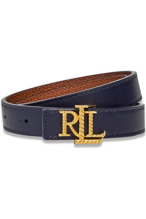 Ralph Lauren Logo Reversible Embossed Skinny Belt Bælte Navy