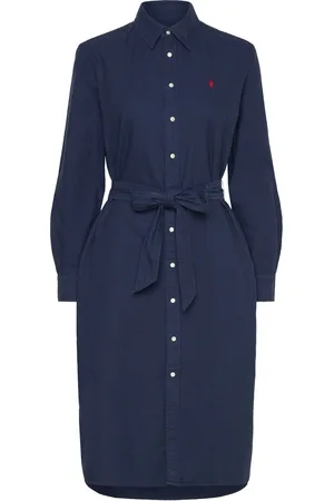 Ralph Lauren Cotton Oxford Belted Shirtdress Knælang Kjole Navy