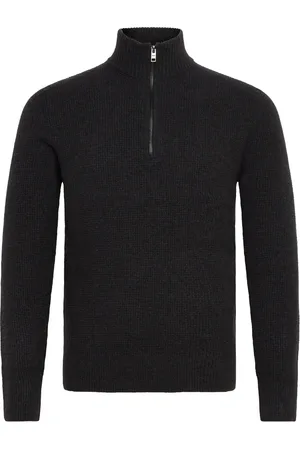 MANGO Knitted Sweater With Perkins Neck Tops Knitwear Half Zip Jumpers Black