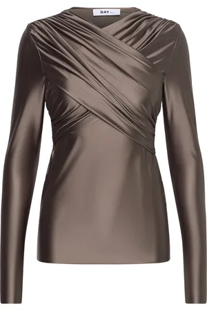 DAY Birger et Mikkelsen Kira - Glossy Stretch Designers T-shirts & Tops Long-sleeved Brown