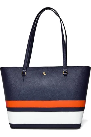 Ralph Lauren Striped Leather Medium Karly Tote Bag Bags Totes Navy