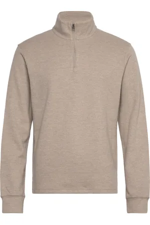 MANGO Ribbed Sweatshirt Collar Tops Knitwear Half Zip Jumpers Beige