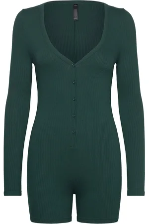 Hunkemöller Sie Short Slim Rib Henley Pyjamas Nattøj Green