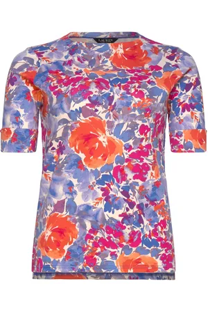 Ralph Lauren Floral Stretch Cotton Boatneck Tee Tops T-shirts & Tops Short-sleeved Multi/patterned