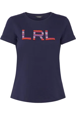 Ralph Lauren Beaded-Logo Cotton Jersey Tee Tops T-shirts & Tops Short-sleeved Navy