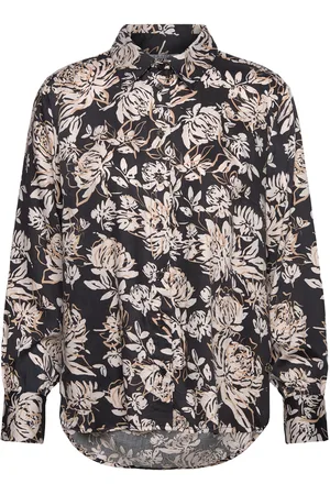 Claire Woman Cwrenee Peonies - Shirt Tops Shirts Long-sleeved Black
