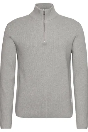 Lindbergh Half Zip Rib Knit Tops Knitwear Half Zip Jumpers Grey