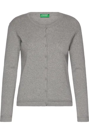 Benetton L/S Sweater Tops Knitwear Cardigans Grey