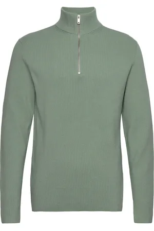 Lindbergh Half Zip Rib Knit Tops Knitwear Half Zip Jumpers Green