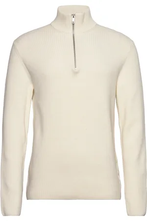 Lindbergh Half Zip Rib Knit Tops Knitwear Half Zip Jumpers White