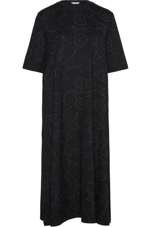 Marimekko Rento Piirto Unikko Knælang Kjole Black