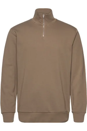 Lindbergh Jersey Half Zip Sweat Tops Knitwear Half Zip Jumpers Brown