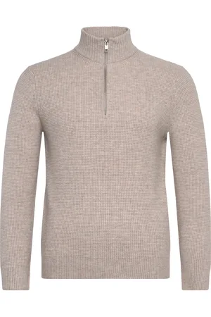 MANGO Knitted Sweater With Perkins Neck Tops Knitwear Half Zip Jumpers Beige