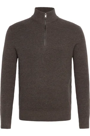 MANGO Knitted Sweater With Perkins Neck Tops Knitwear Half Zip Jumpers Brown