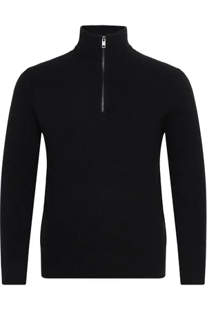 MANGO Knitted Sweater With Perkins Neck Tops Knitwear Half Zip Jumpers Black