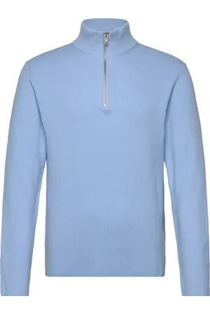 Lindbergh Half Zip Rib Knit Tops Knitwear Half Zip Jumpers Blue