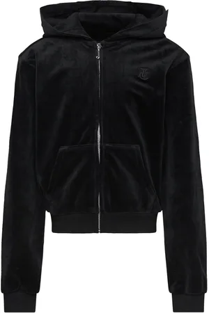 Juicy Couture Tonal Embro Velour Zip Thru Hoodie Tops Sweatshirts & Hoodies Hoodies Black