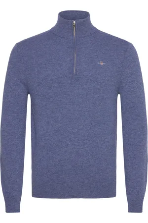 GANT Extrafine Lambswool Half Zip Tops Knitwear Half Zip Jumpers Blue