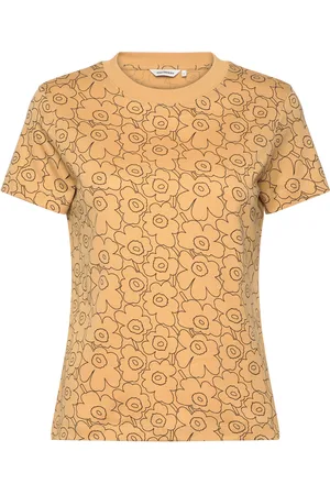 Marimekko Heleys Piirto Unikko Tops T-shirts & Tops Short-sleeved Yellow