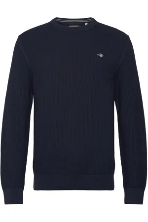 GANT Cotton Micro Textured C-Neck Tops Knitwear Round Necks Navy