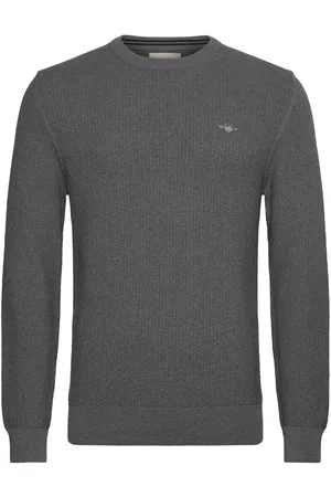 GANT Cotton Micro Textured C-Neck Tops Knitwear Round Necks Grey
