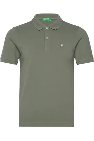 Benetton H/S Polo Shirt Tops Polos Short-sleeved Khaki Green