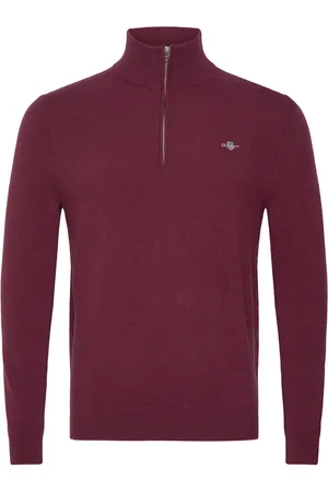 GANT Extrafine Lambswool Half Zip Tops Knitwear Half Zip Jumpers Burgundy