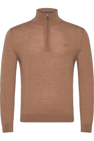GANT Extrafine Merino Wool Half Zip Tops Knitwear Half Zip Jumpers Beige