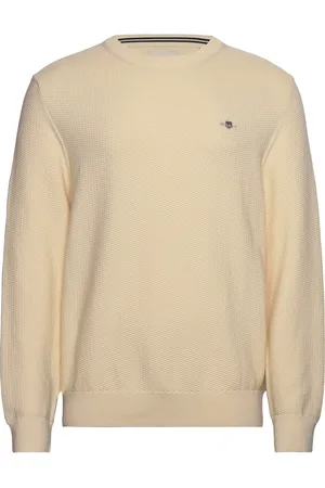 GANT Cotton Micro Textured C-Neck Tops Knitwear Round Necks Cream