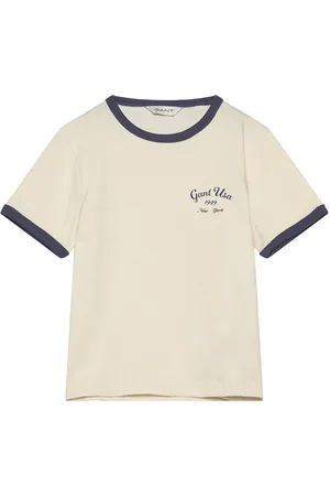 GANT Script Logo Slim Top Tops T-Kortærmet Skjorte Cream