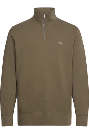 GANT Texture Half-Zip Tops Sweatshirts & Hoodies Sweatshirts Khaki Green