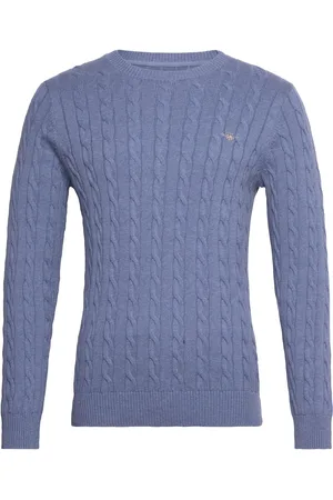 GANT Cotton Cable C-Neck Tops Knitwear Round Necks Blue