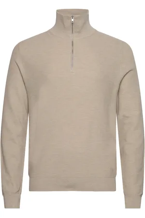 MANGO Microstructure Sweater With Zipper Collar Tops Knitwear Half Zip Jumpers Cream